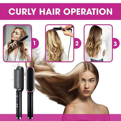 2 in 1 Professional Electric Comb Hair Straightener Brush Heated Comb Straight & Curly Styling Tool