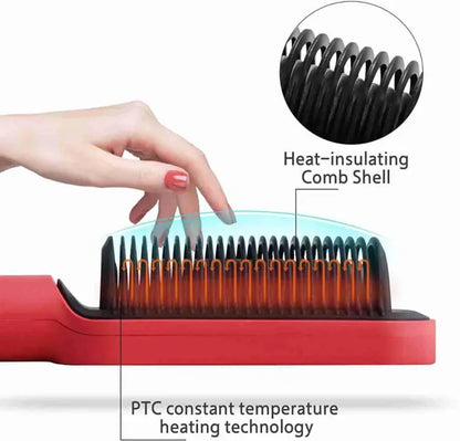 2 in 1 Professional Electric Comb Hair Straightener Brush Heated Comb Straight & Curly Styling Tool